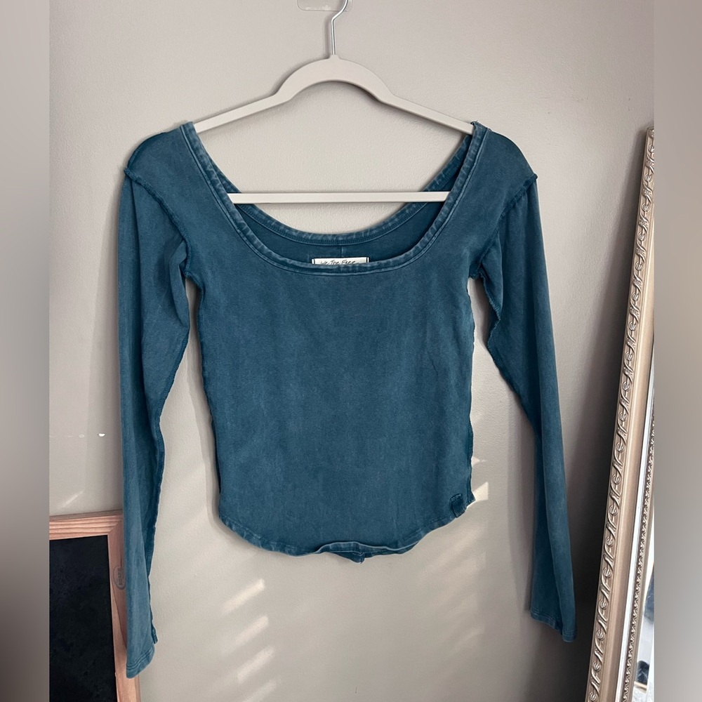 Free People Deep Blue Long Sleeve Blouse